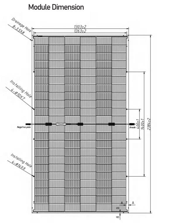 Especificações Técnicas do Painel Solar - Vista Frontal