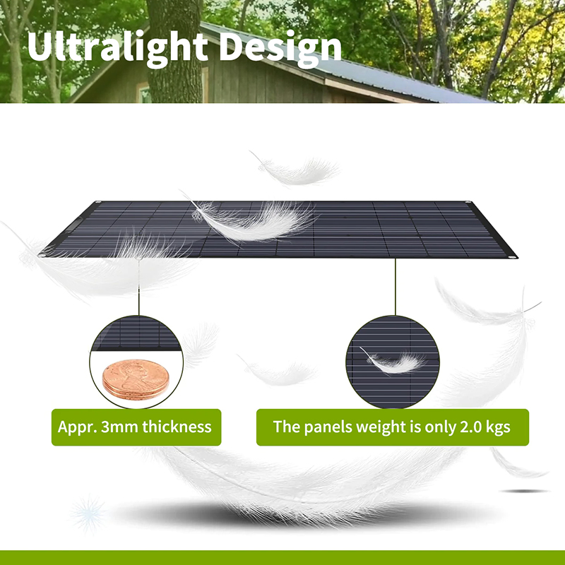 100W Painéis Solares Flexíveis Ultra Leves de ETFE para Marinha, RV, Cabana, Van, Carro, Barco, Camping em Superfícies Curvas