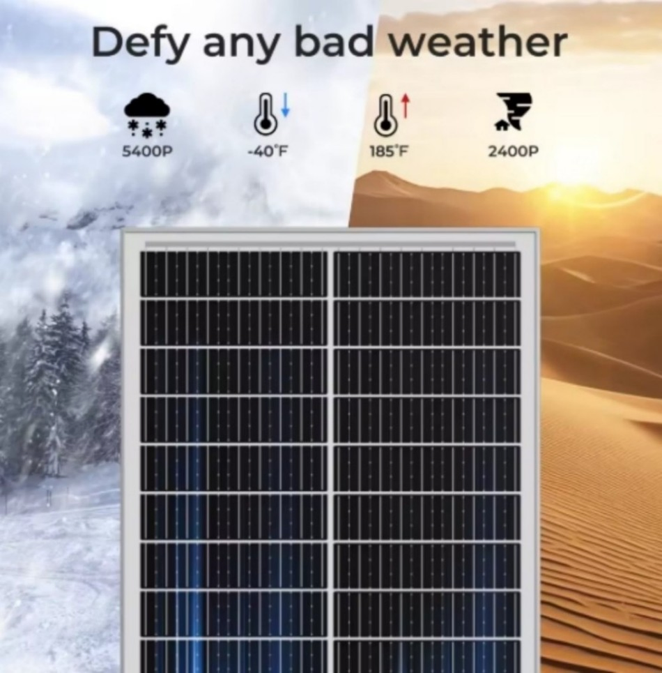 Módulo PV Monocristalino de Alta Eficiência para Carregador de Energia Solar 100 Watt 12 Volt para RV, Marinha, Telhado, Fazenda, Bateria