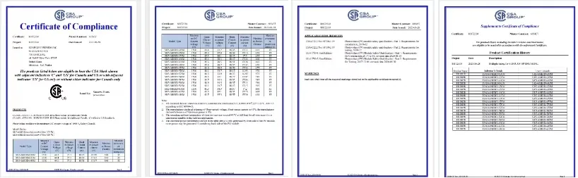 Certificações do Painel Solar