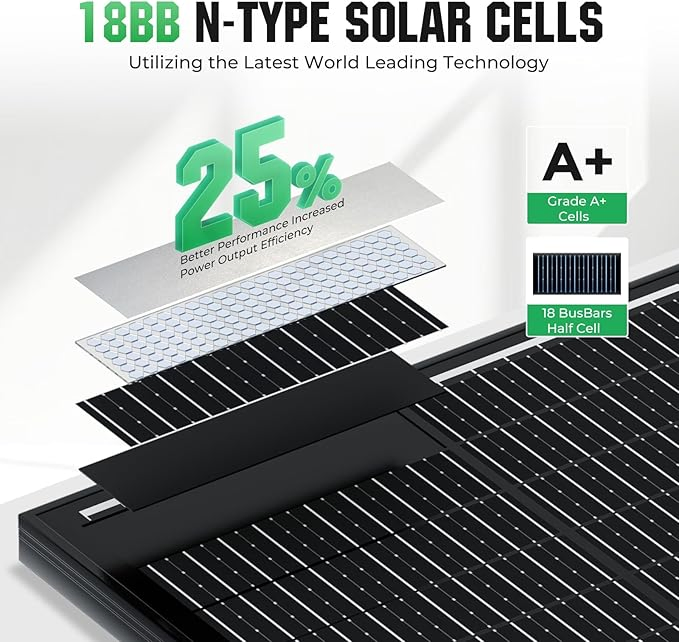 18bb 200W Painel Solar, 2PCS Tipo N 12V/24V 100 Painéis Solares de Watt, 25% Módulo Solar Monocristalino de Alta Eficiência, para RV, Barco, Marinha, Trailer, Fazenda, Telhado