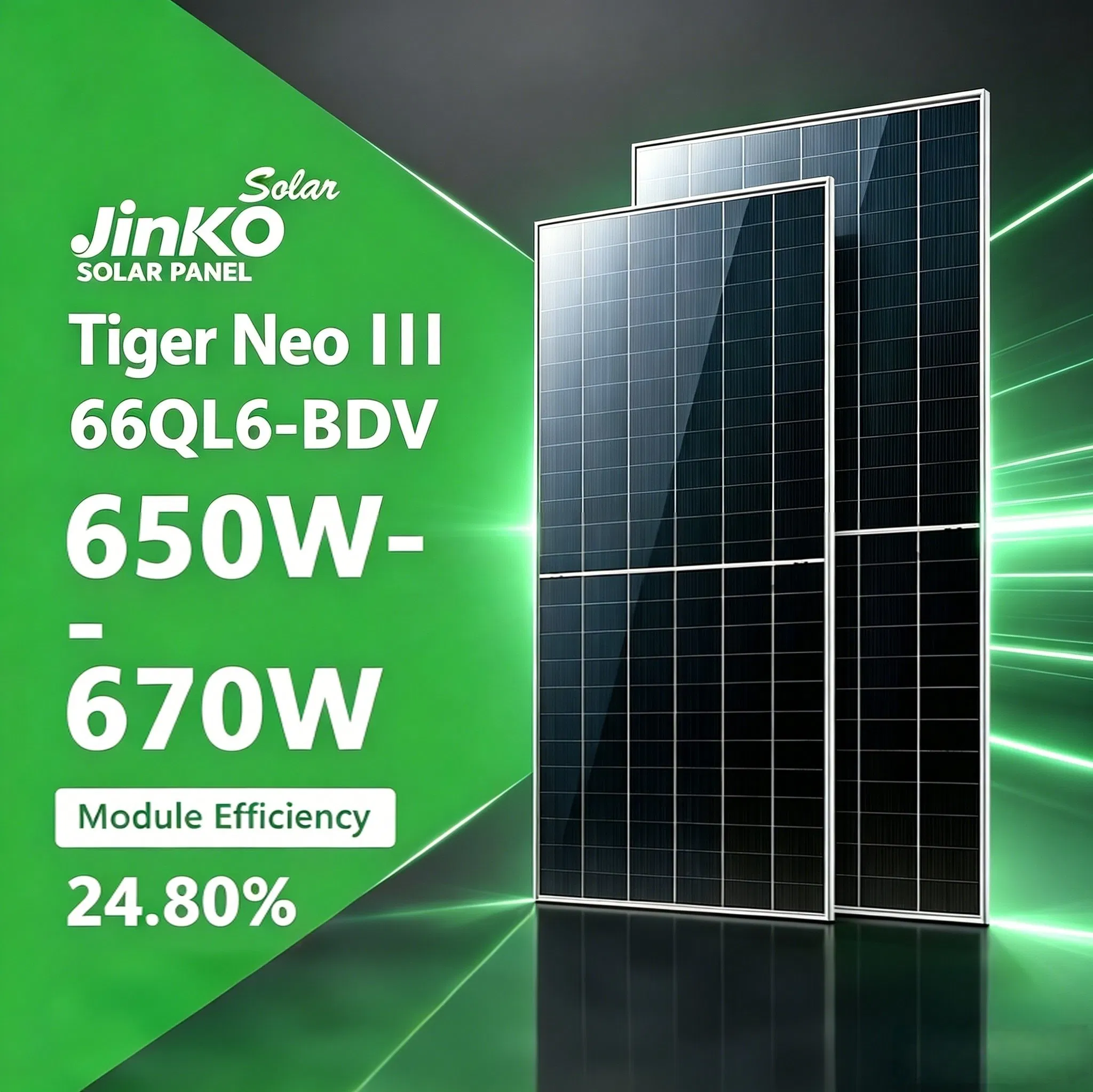 Jinko 650W 655W 660W 665W 670W Módulo Solar Bifacial Tipo N Painel Fotovoltaico de Alto Desempenho para Grandes Projetos de Energia Renovável Comercial