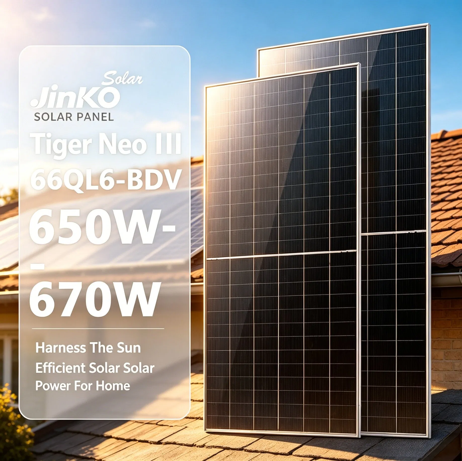 Jinko 650W 655W 660W 665W 670W Módulo Solar Bifacial Tipo N Painel Fotovoltaico de Alto Desempenho para Grandes Projetos de Energia Renovável Comercial