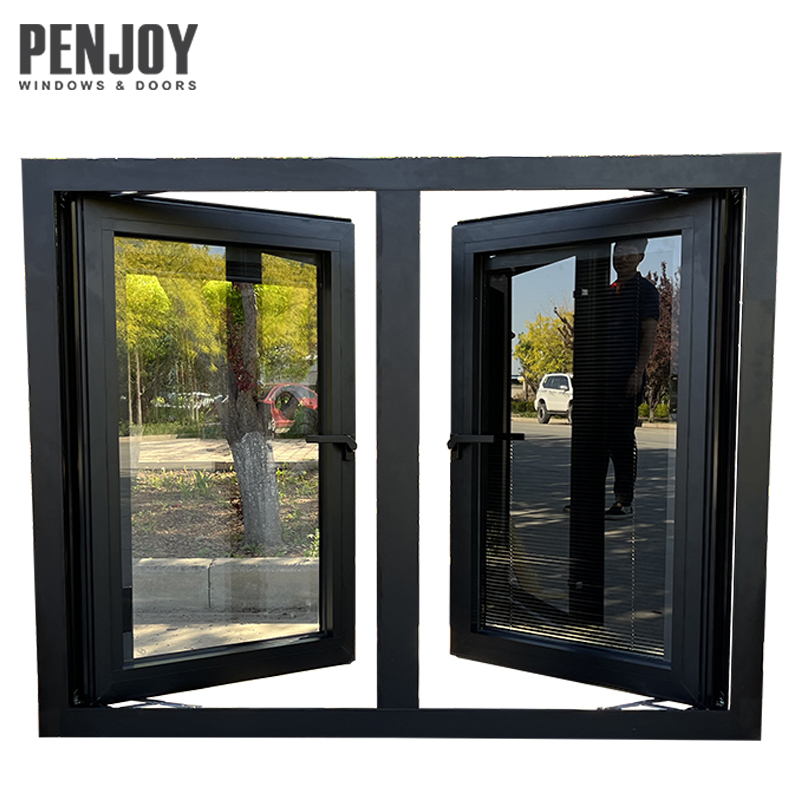 Penjoy Modern Aluminum Casement Windows Tempered Glass Triple Glazed Fiberglass Screen Swing Horizontal for Exterior Outdoor Use