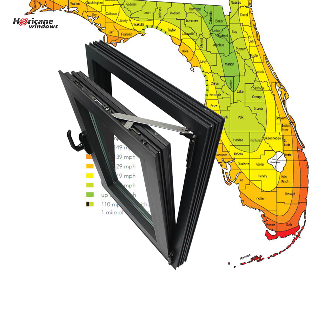 Aluminium Casement Impact Windows Florida Miami-Dade Hurricane Approved