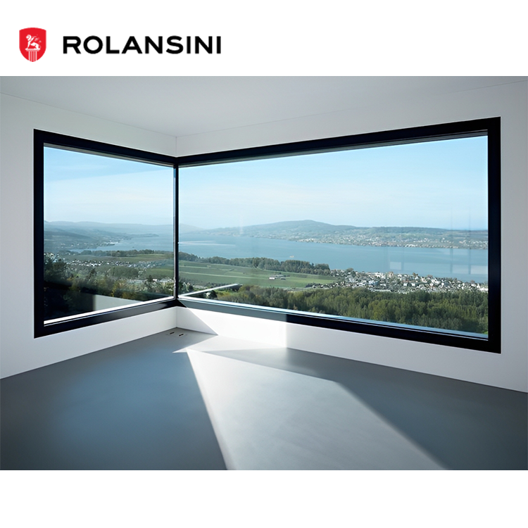 Rolansini AS2047 Factory Price Professional Manufacture Picture Black Aluminum Frame Full View Window Corner Fixed Window