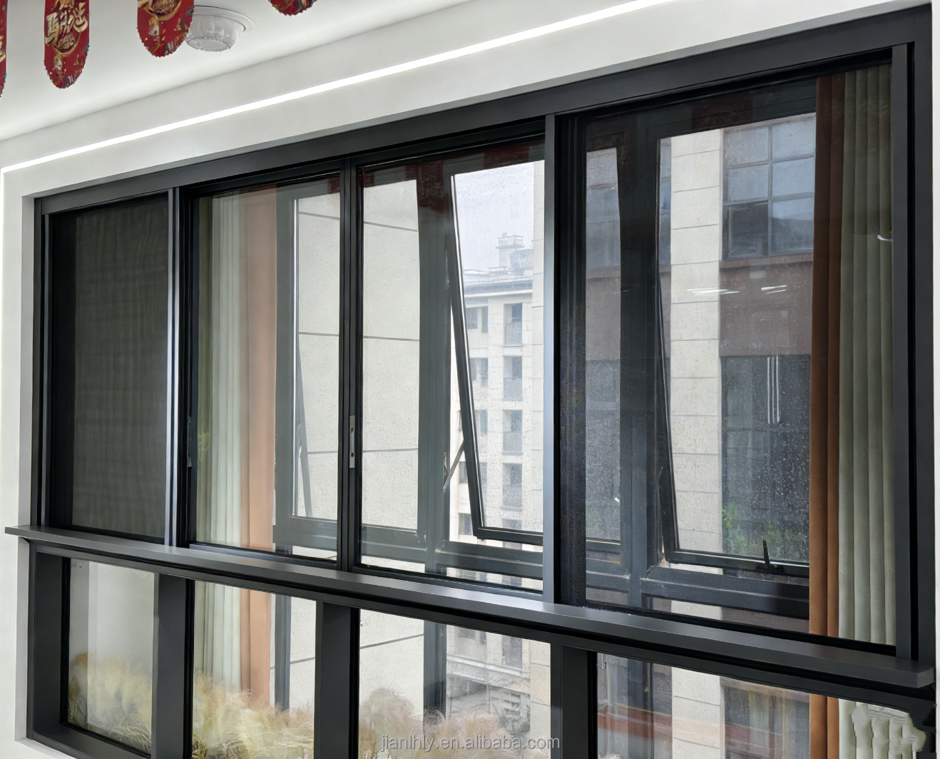 Aluminum Alloy Horizontal Sliding Window Tempered Glass Modern Soundproof Heat Insulation Waterproof Living Room Villa High Rise