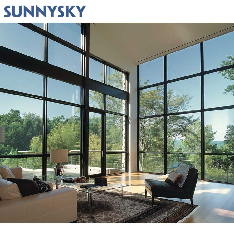 Sunnysky Customized Design Modern Aluminum Frame Fixed Window Floor to Ceiling Glass Windows for Villas