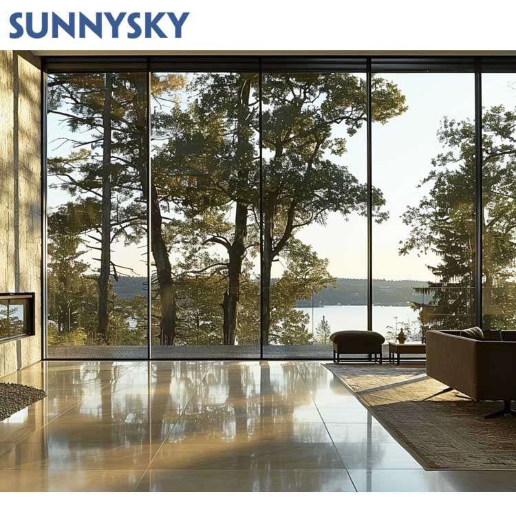 Sunnysky Customized Design Modern Aluminum Frame Fixed Window Floor to Ceiling Glass Windows for Villas