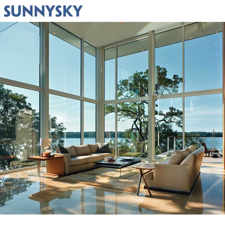 Sunnysky Customized Design Modern Aluminum Frame Fixed Window Floor to Ceiling Glass Windows for Villas