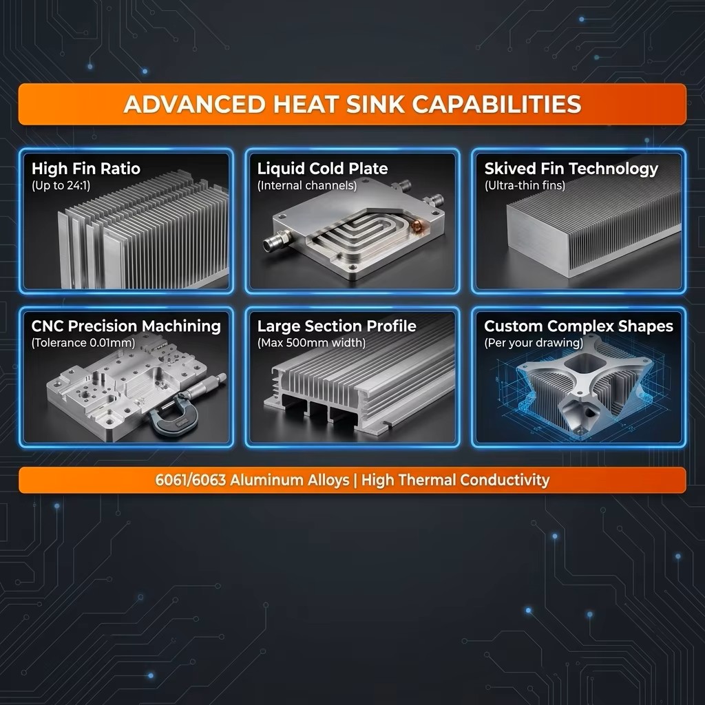 Custom 6063-T5 High Density Aluminum Extrusion Precision GPU AI Server Cooling Heat Sink