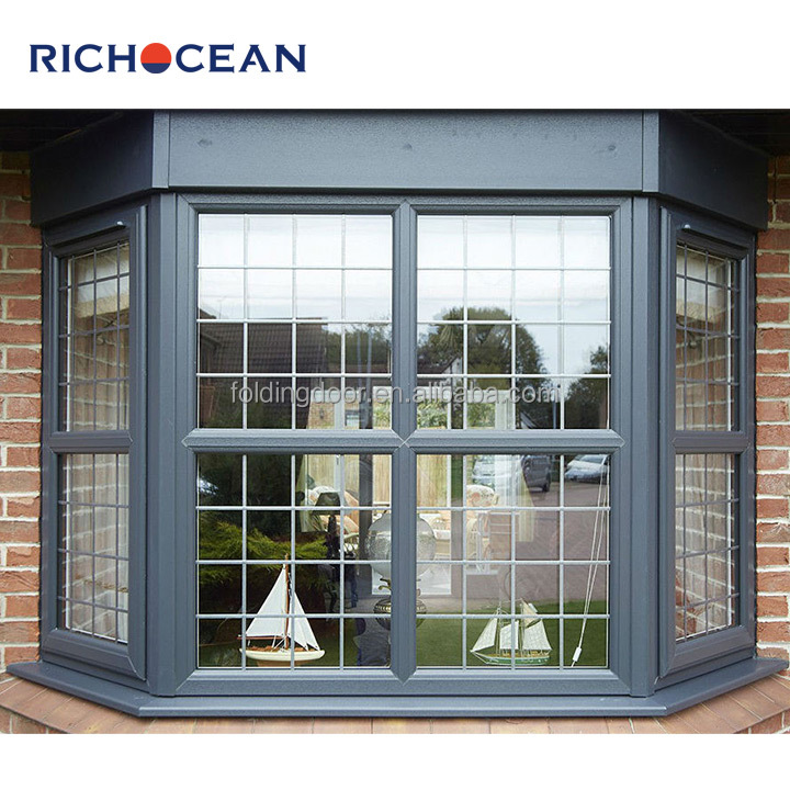 Richocean Factory Direct Aluminium Casement Swing Window Custom Glass Fixed Bay windows with Ventilation
