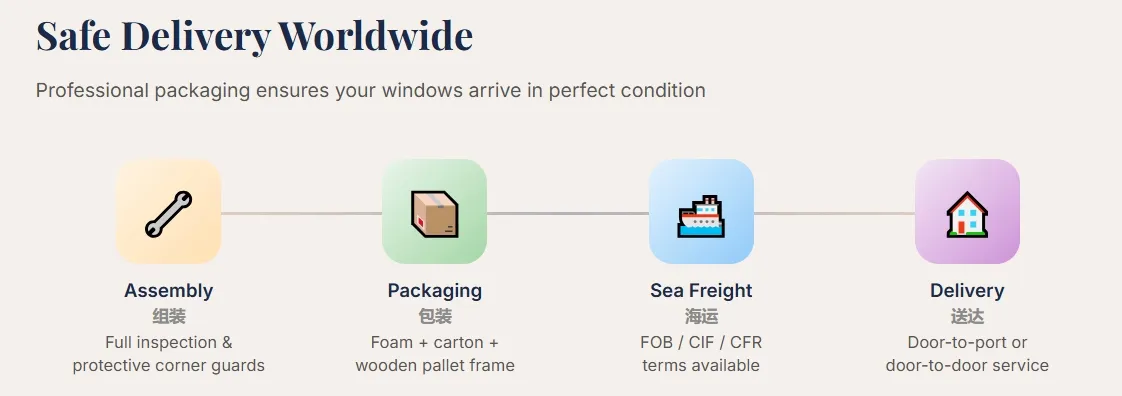 Standard export packaging for aluminium windows