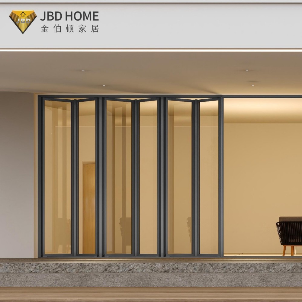 Modern Aluminum Alloy Folding Door-Slim Frame Double Glazed Glass Thermal Insulation For Exterior Use Balcony Villa Commercial