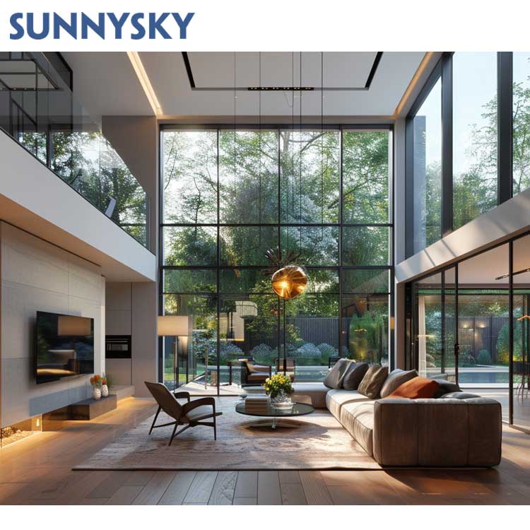 Sunnysky Customized Design Modern Aluminum Frame Fixed Window Floor to Ceiling Glass Windows for Villas