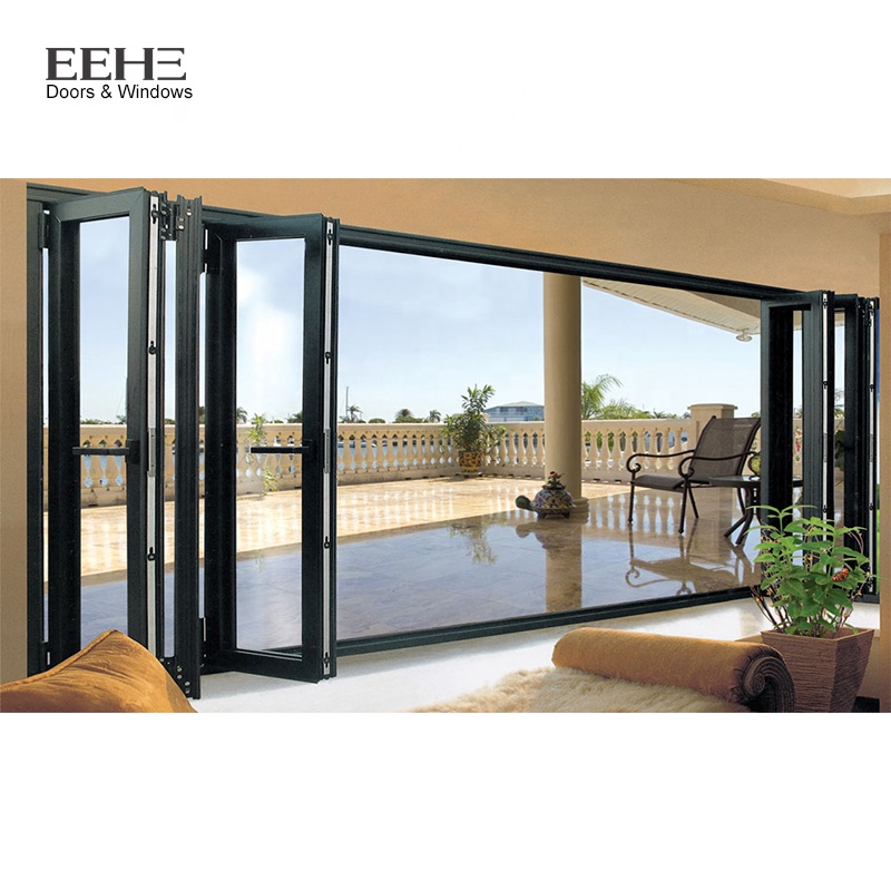 2022 EEHE Balcony Glass Sliding Folding Glass Door For Entrance Aluminum Bi-folding Door