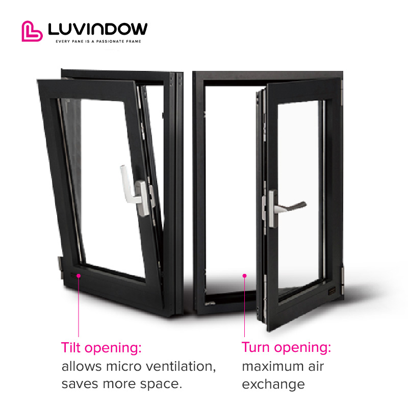 LUVINDOW Soundproof Acoustic Glass Aluminum Tilt-Turn Window for Peaceful Indoor Environment Savings