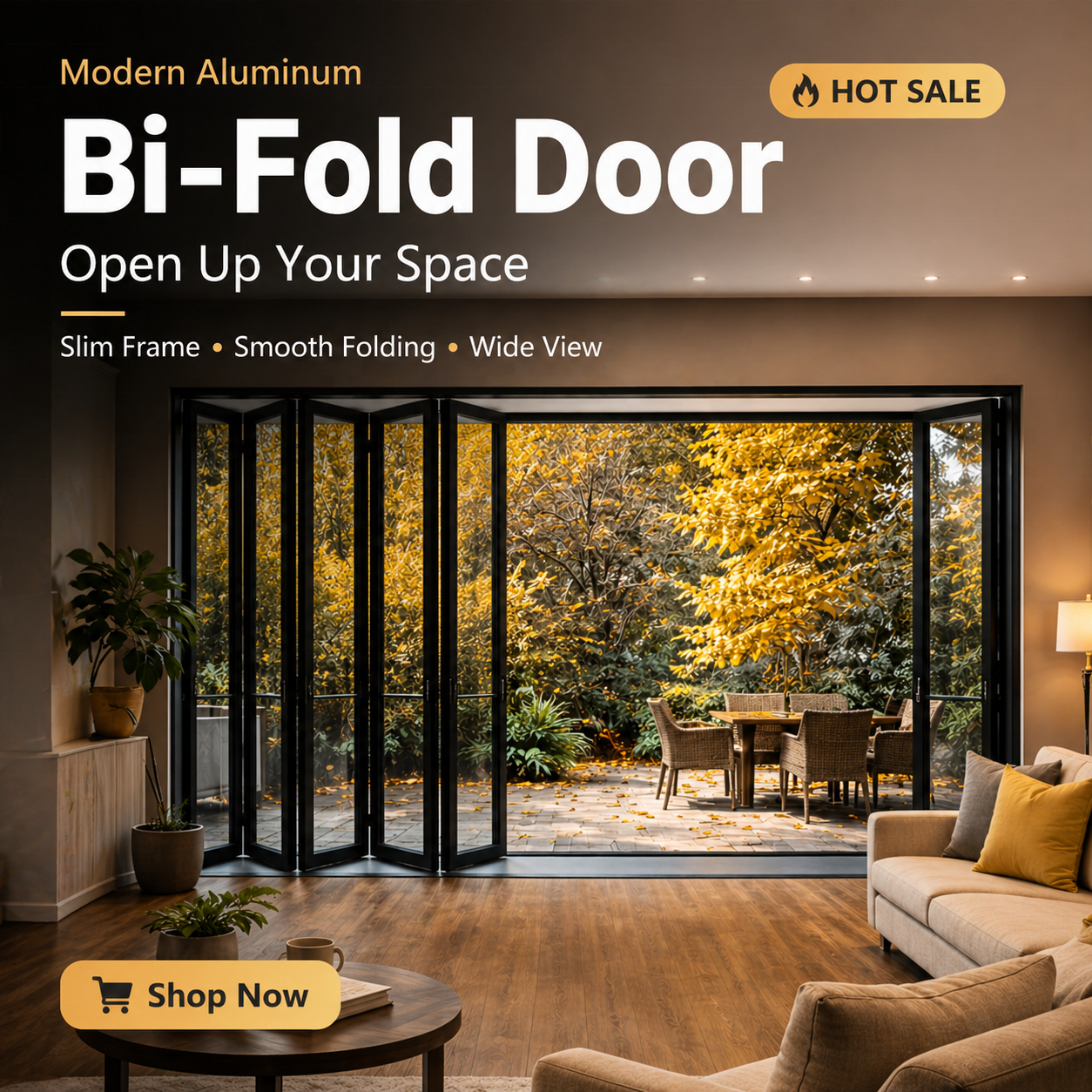 Custom Size Hurricane Resistant Folding Modern Premium Double Glass Aluminum Bi-Fold Door For Commercial House Patio