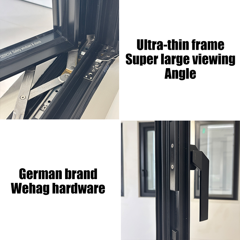 DERCHI NFRC Modern Minimalist Design Replacement Low E Aluminium Thin Profile Soundproof Black Casement Windows for USA