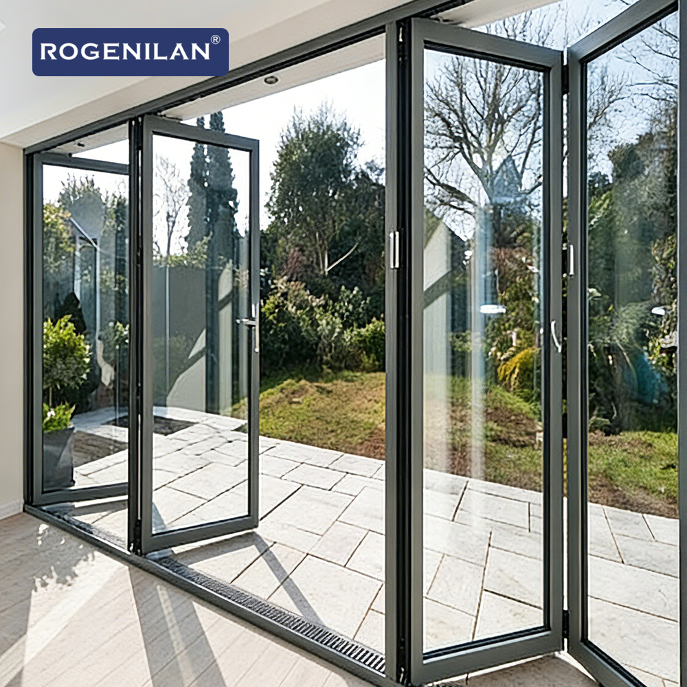 Rogenilan China Foshan Aluminium Folding Door Window Manufacturer Customized Corner Bi-Fold Doors Price
