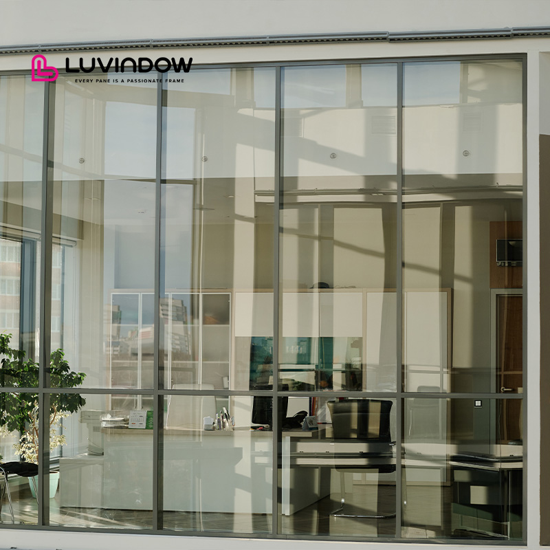 Luvindow Villa Aluminum Storefront Glass Wall Slim Profile Double Glazed Curtain Wall Window System for High Rise Building