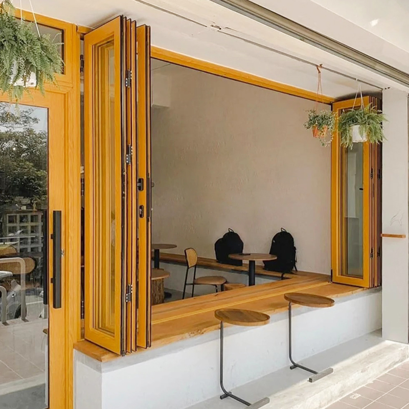 Aluminum Bifold Window - Modern Horizontal Glass Folding System with Side-Pivot Opening, Slim Profile Aluminum Alloy Frame for Residential &amp; Commercial Use