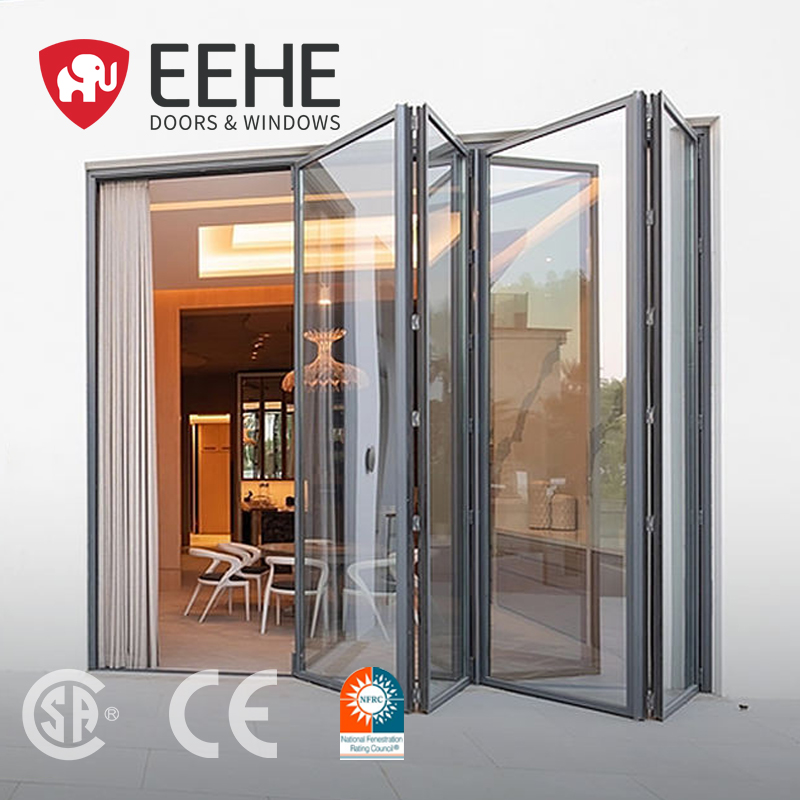 EEHE Aluminum Alloy Sliding Folding Glass Door With Screen Door Organ Style Patio Bifold Door