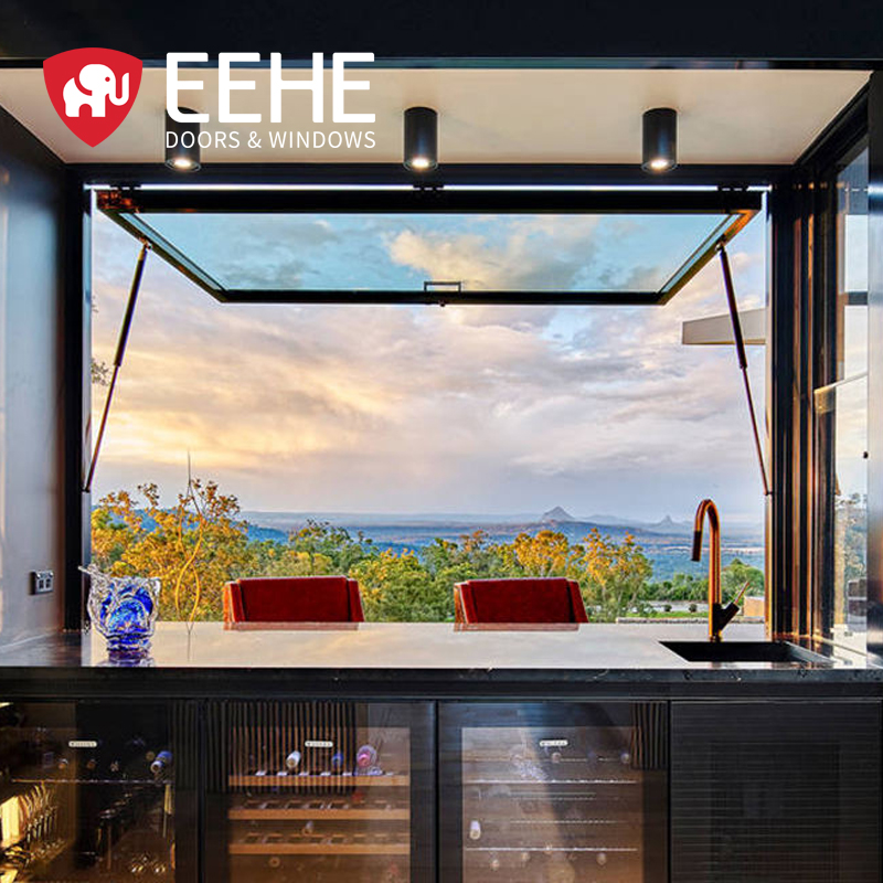 EEHE Veranda Panoramic Electric Folding Up Window Vertical Double Glazing Acoustic Bifolding Window