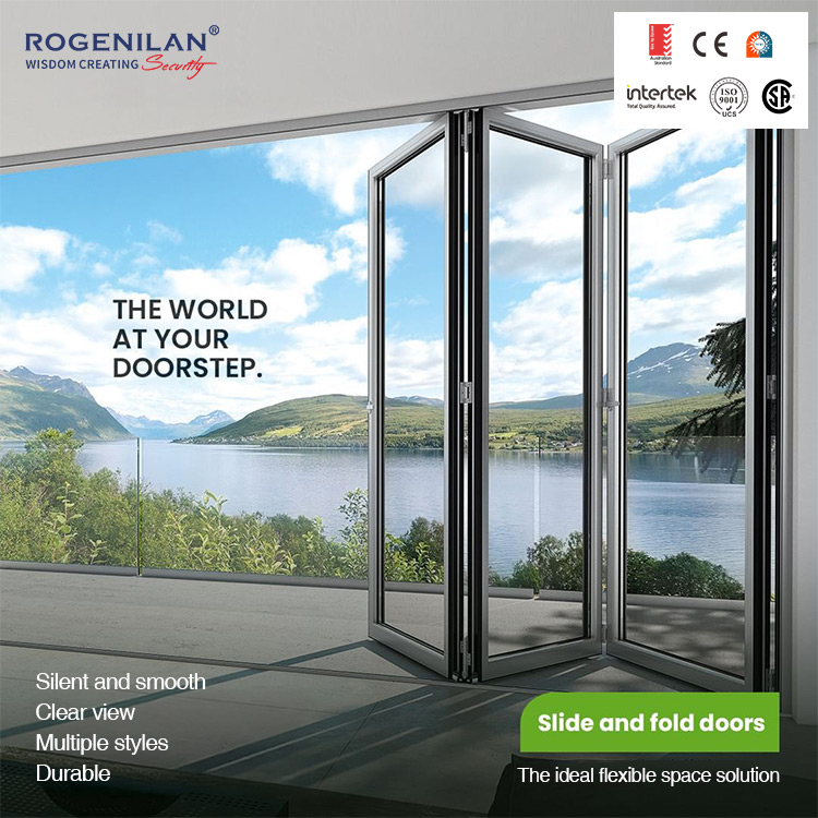 Rogenilan China Foshan Aluminium Folding Door Window Manufacturer Customized Corner Bi-Fold Doors Price