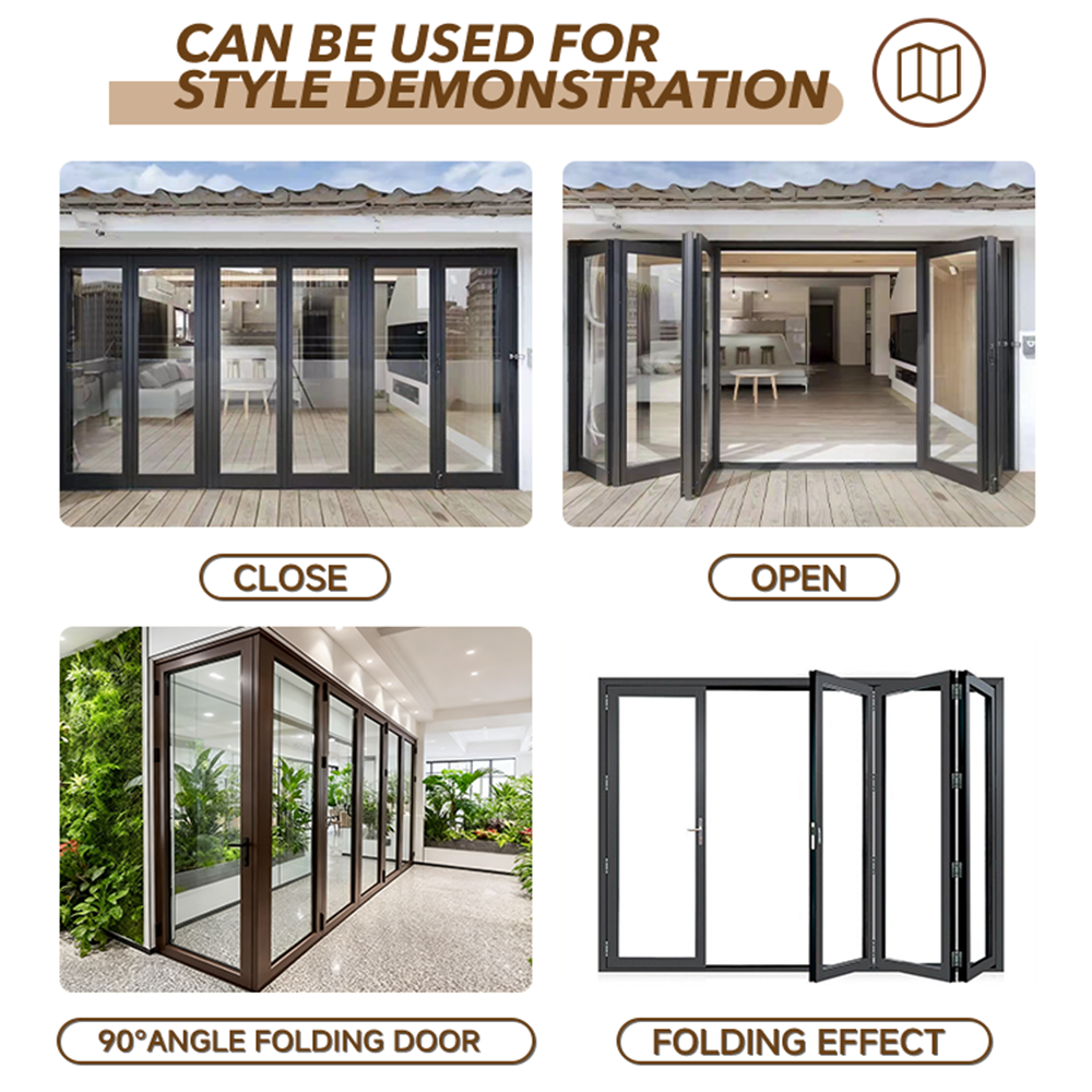 Customizable Durable Factory Outlet Folding Modern Hurricane Proof Glass Aluminum Bi Fold Door For Villa And Commercial Building