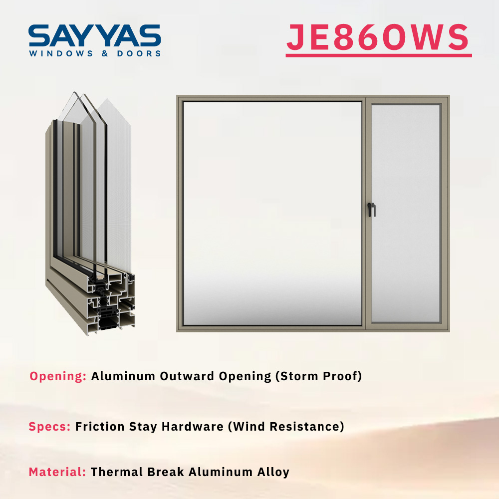 Impact Resistant 6060-T66 Aluminum Window for High-Rise 86mm Deep Frame Sayyas Windows JE86ows