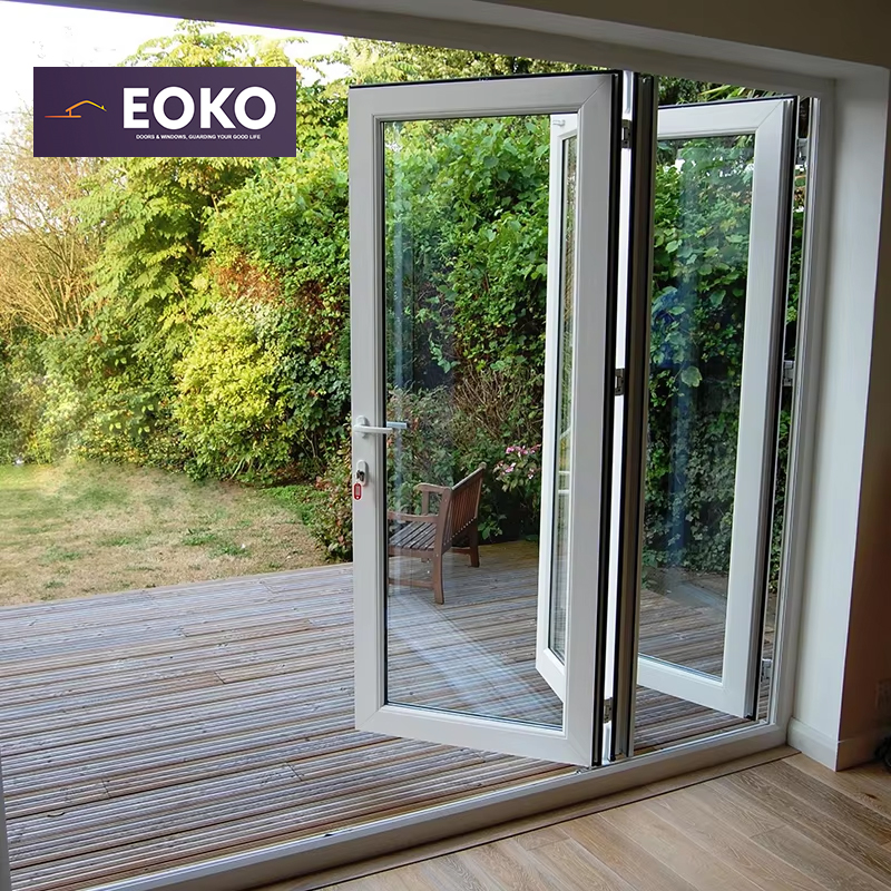 EOKO Commercial Double Glass Folding Aluminum Doors Accordion Folding Doors For Rooms
