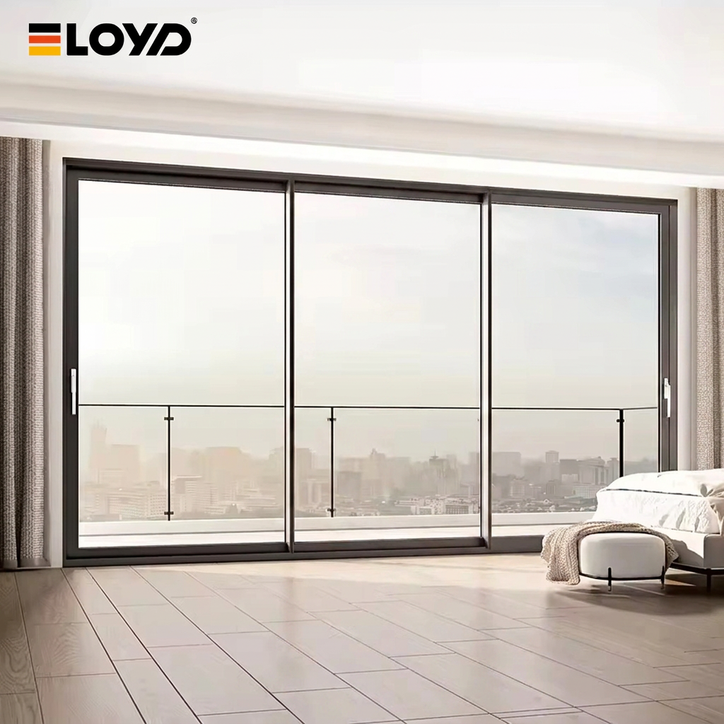 Modern Aluminum Alloy Frame Oversized 3 Pane Double Glazed Tempered Soundproof Ultra Slimline Anti-Theft CE Sliding Doors