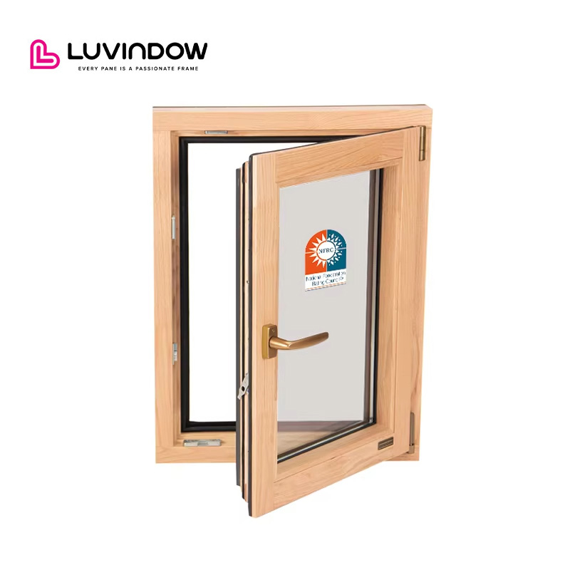 Luvindow European Style Standard Size Thermal Break Aluminium Wood Triple Pane House Glass Casement Windows