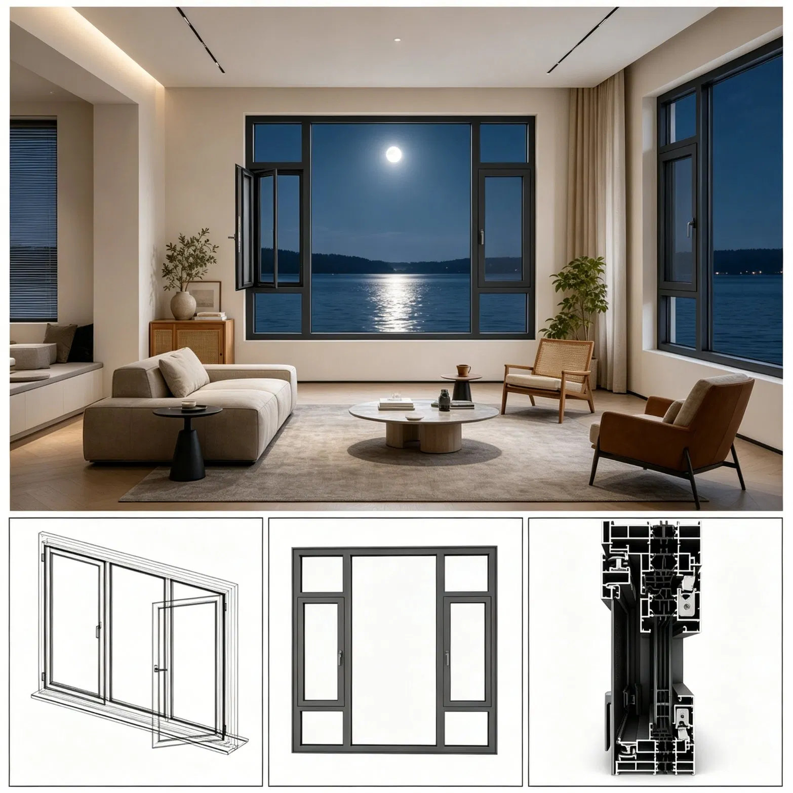 Supplier Direct Commercial Aluminium Soundproof Double Glazed Thermal Break Architectural Durable Premium Tempered Glass Building Glass Window