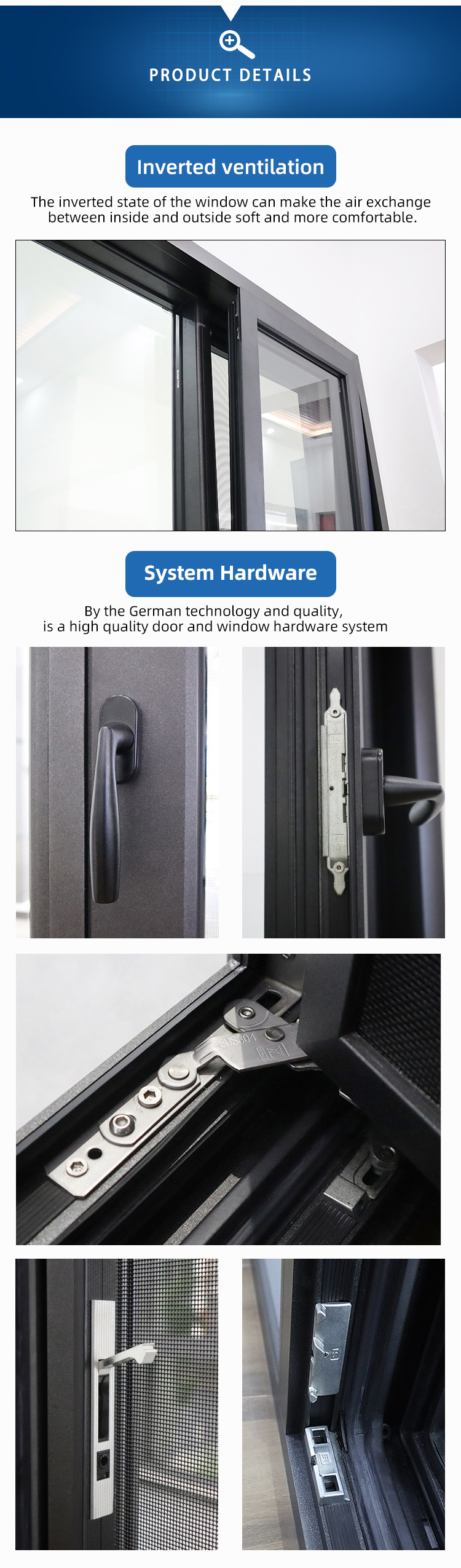 Eloyd Foshan Low-E Triple Glass Window Energy Efficient Insulated Aluminium Alloy Tilt and Turn for Exterior Use