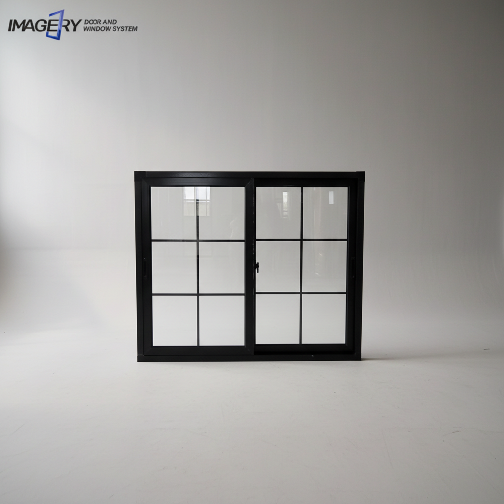 Customized Thermal Break Tempered Glass Aluminum Sliding Window with Grid Design for Residential Building