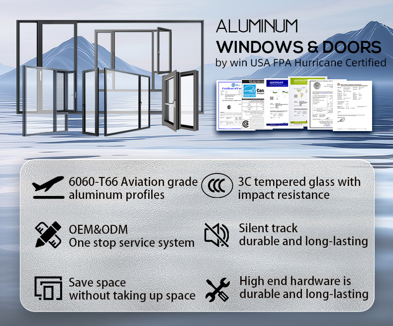 Hurricane Resistant Soundproof Energy Saving Aluminum Frame with Mosquito Net Custom Size Modern Exterior Villa Sliding Window