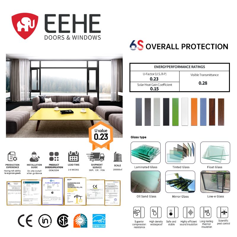 Eehe Modern Black Aluminium Casement Windows with Luxury Fixed As2047