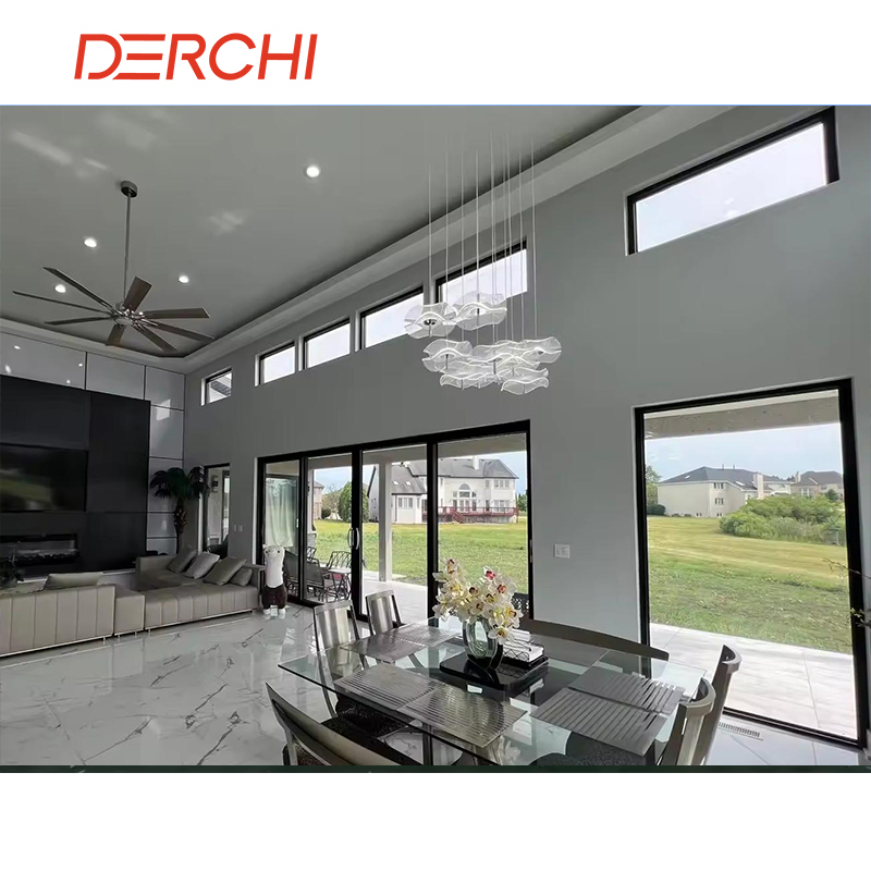 DERCHI NFRC Modern Minimalist Design Replacement Low E Aluminium Thin Profile Soundproof Black Casement Windows for USA