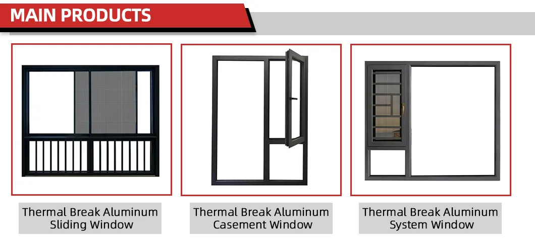 in Stock Noise Reduction Insulated Thermal Break Aluminum Casement Window for Exhibition Halls