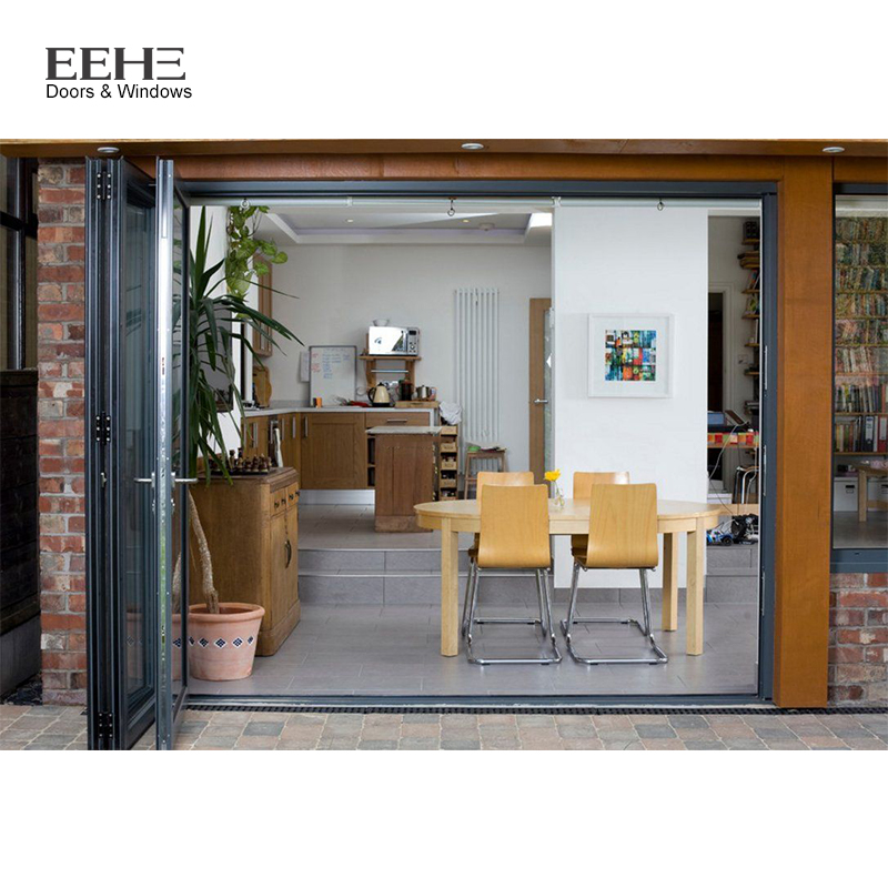 2022 EEHE Balcony Glass Sliding Folding Glass Door For Entrance Aluminum Bi-folding Door