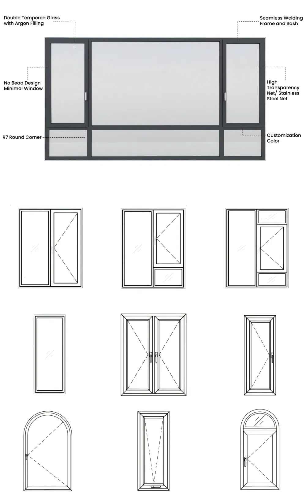 Aluminum Out-ward Opening Window schematic