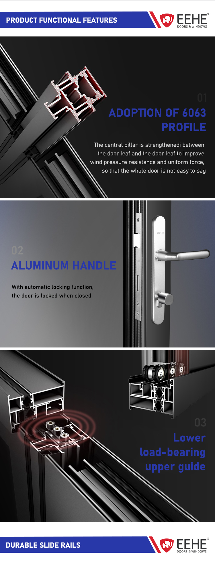 EEHE Veranda Panoramic Electric Folding Up Window Vertical Double Glazing Acoustic Bifolding Window