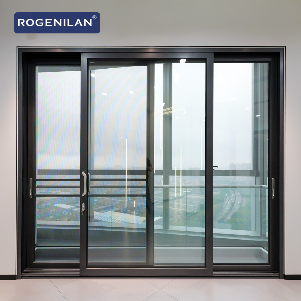 Rogenilan Foshan Custom Hurricane Proof Aluminium Sliding Slide Glass Doors and windows for House Hotel Office Balcony