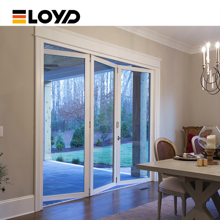 Modern Aluminum Alloy Folding Door Tempered Glass Exterior Use Waterproof Design Germany Brand Hardware For Wind Resistance