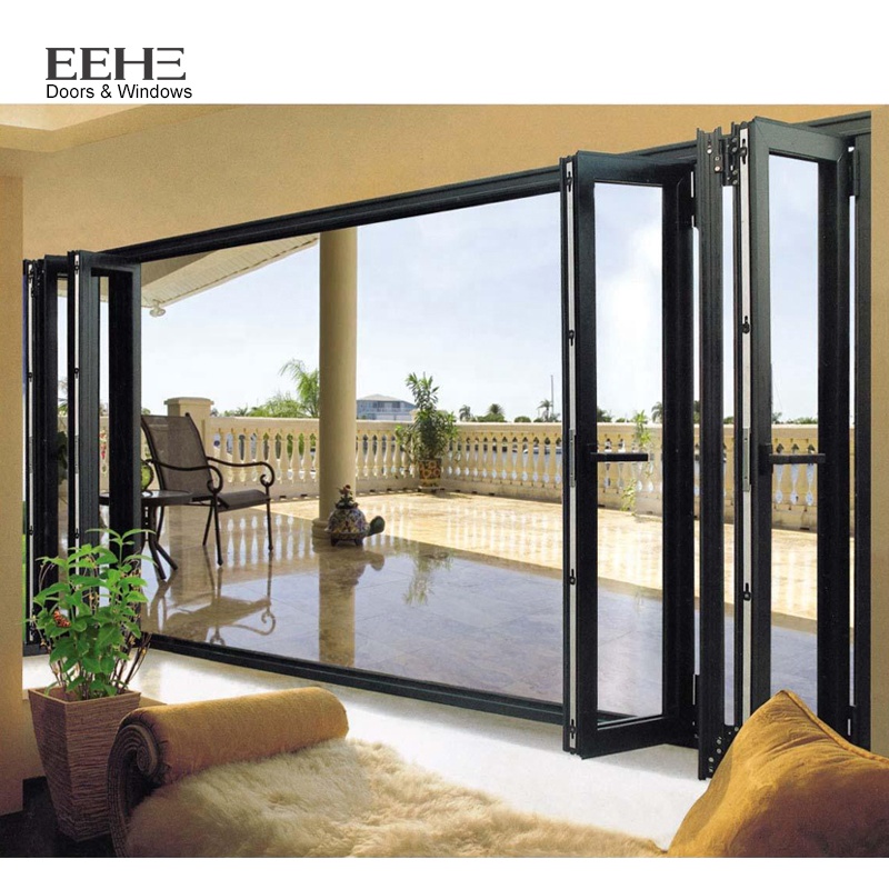 2022 EEHE Balcony Glass Sliding Folding Glass Door For Entrance Aluminum Bi-folding Door