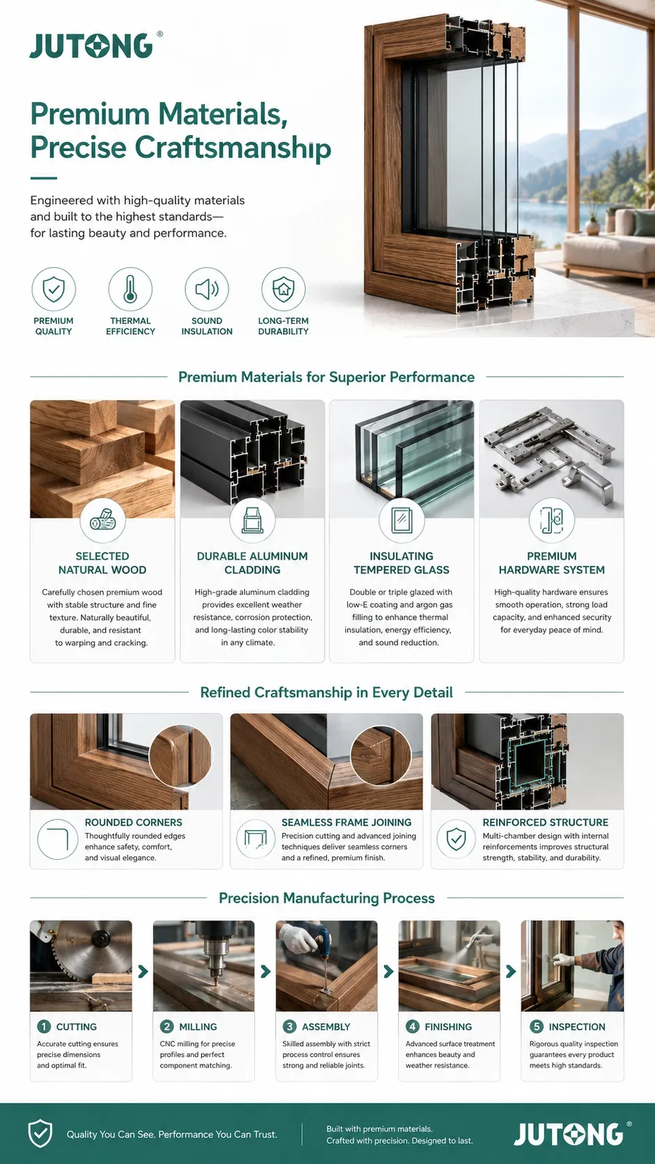 Luxury Finish Wood-Clad Aluminum Windows Premium Wood Aluminum Composite Windows for Residential Interior Renovation Upgrade