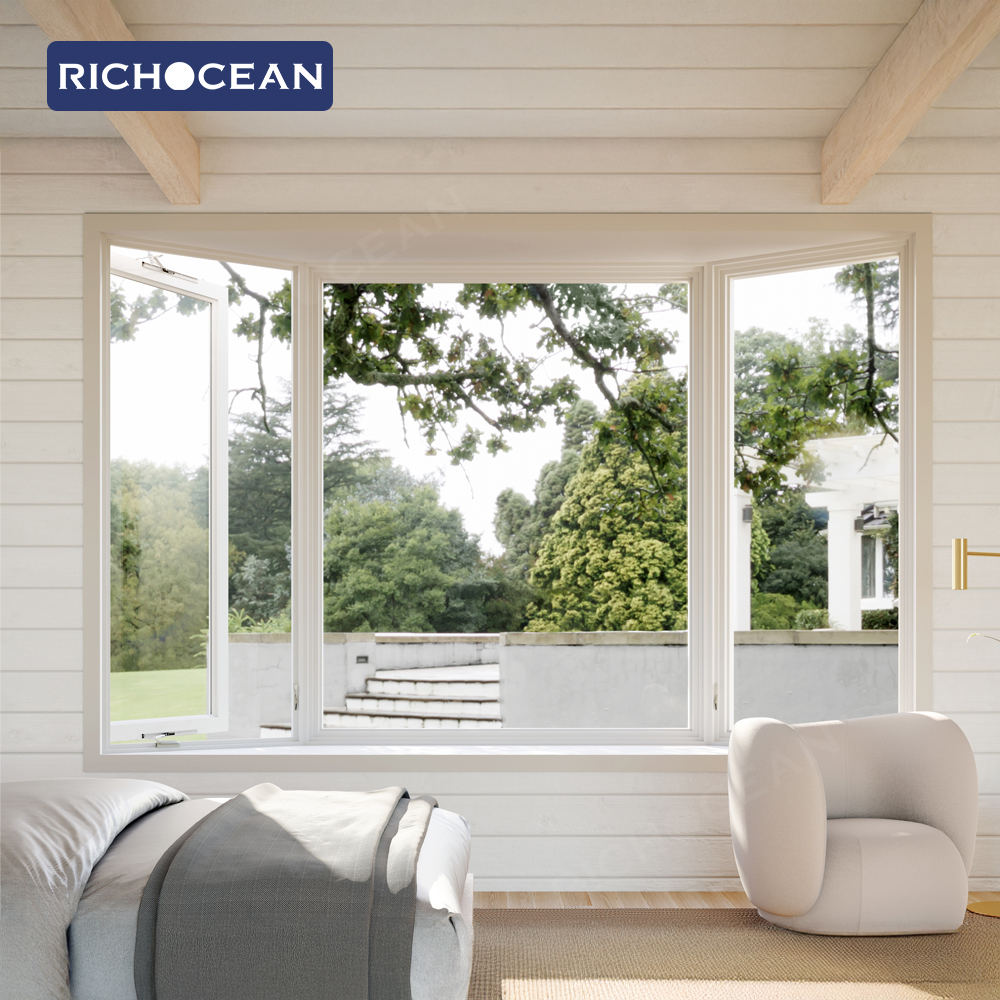 Richocean Factory Direct Aluminium Casement Swing Window Custom Glass Fixed Bay windows with Ventilation