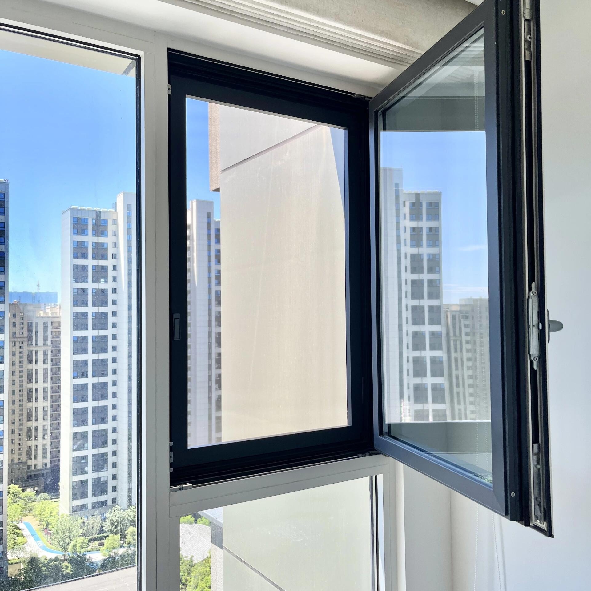 Wind Load Certified Aluminum Casement Windows Tempered Modern for Living Room Horizontal Swing High Rise Structural Strength